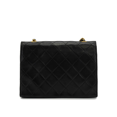 VINTAGE CHANEL LETTER FLAP MATELASSE BIG COCO CHAIN SHOULDER BAG BLACK LAMB SKIN GOLD HARDWARE 90339944