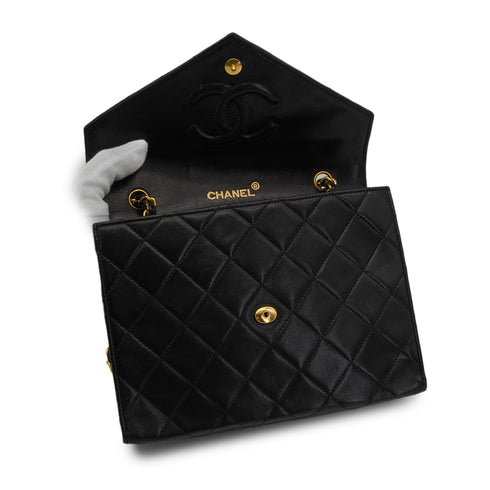 VINTAGE CHANEL LETTER FLAP MATELASSE BIG COCO CHAIN SHOULDER BAG BLACK LAMB SKIN GOLD HARDWARE 90339944