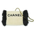 VINTAGE CHANEL LOGO ARM WARMER CHAIN WHITE BALCK FAUX FUR RTW 90335655