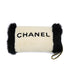 VINTAGE CHANEL LOGO ARM WARMER CHAIN WHITE BLACK FAUX FUR RTW 90335655