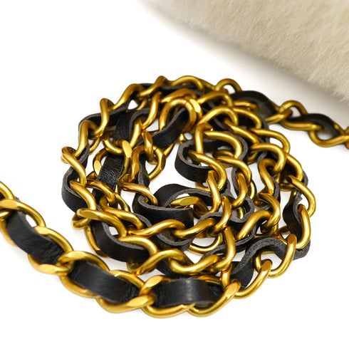 VINTAGE CHANEL LOGO ARM WARMER CHAIN WHITE BLACK FAUX FUR RTW 90346102