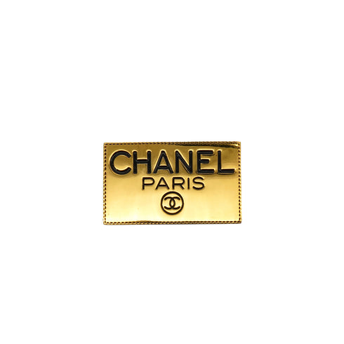 VINTAGE CHANEL LOGO BROOCH PLATE GOLD ACCESSORY 90335020