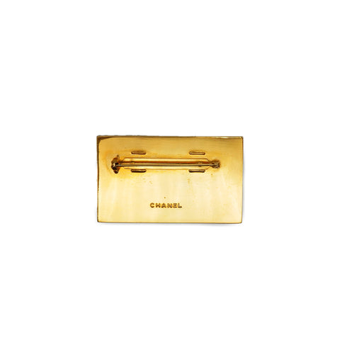 VINTAGE CHANEL LOGO BROOCH PLATE GOLD ACCESSORY 90335020