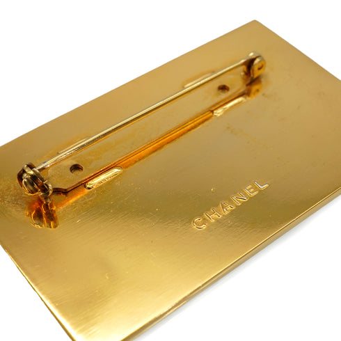 VINTAGE CHANEL LOGO BROOCH PLATE GOLD ACCESSORY 90335020