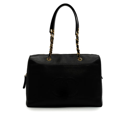 VINTAGE CHANEL COCOMARK CHAIN SHOULDER BAG BLACK CAVIAR SKIN GOLD HARDWARE 90346137