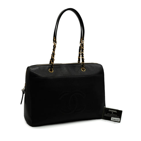 VINTAGE CHANEL COCOMARK CHAIN SHOULDER BAG BLACK CAVIAR SKIN GOLD HARDWARE 90346137