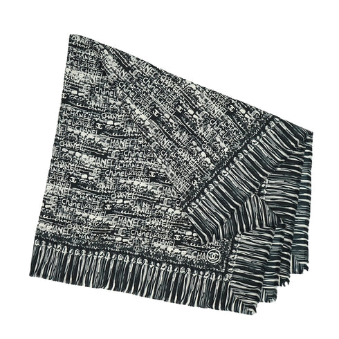 VINTAGE CHANEL LOGO COCOMARK SCARF BLACK WHITE SILK 90331873