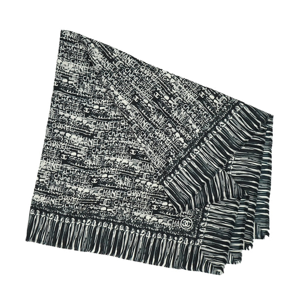 VINTAGE CHANEL LOGO COCOMARK SCARF BLACK WHITE SILK 90331873