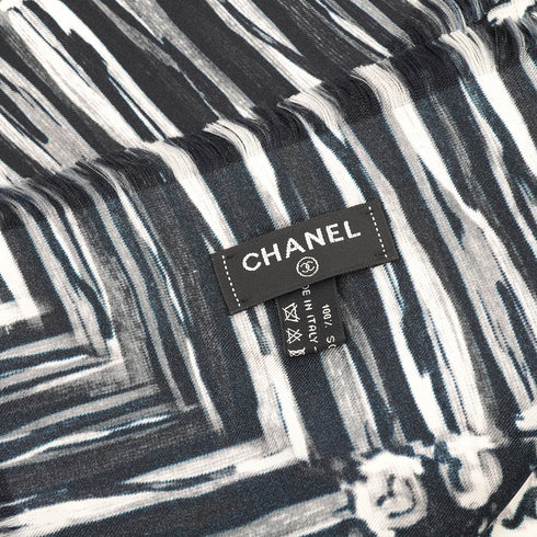 VINTAGE CHANEL LOGO COCOMARK SCARF BLACK WHITE SILK 90331873