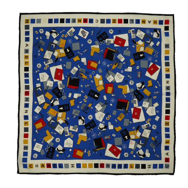 VINTAGE CHANEL LOGO COCOMARK SCARF BLUE SILK 90334519