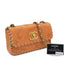 VINTAGE CHANEL LOGO EMBOSSED CHAIN SHOULDER BAG BROWN LEATHER GOLD HARDWARE 90323204