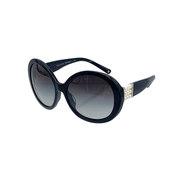 VINTAGE CHANEL LOGO FAUX PEARL SUNGLASSES BLACK EYEWEAR 90324783