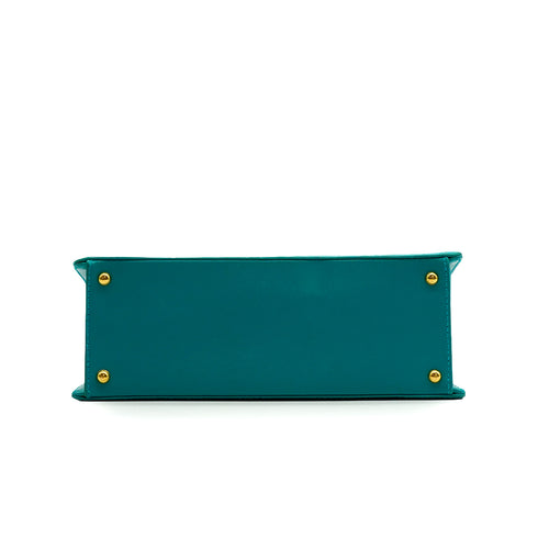 VINTAGE CHANEL LOGO HAND BAG TURQUOISE BLUE LEATHER GOLD HARDWARE 90342429