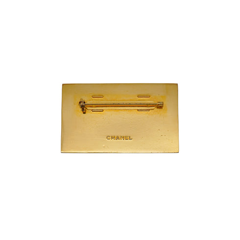VINTAGE CHANEL LOGO PLATE BROOCH GOLD ACCESSORY 90331682