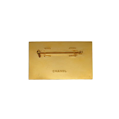 VINTAGE CHANEL LOGO PLATE BROOCH GOLD ACCESSORY 90330692