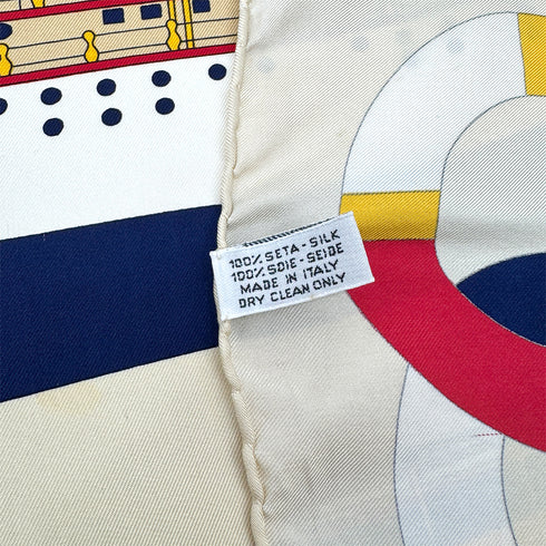 VINTAGE CHANEL LOGO SHIP PATTERN SCARF IVORY SILK 90325298