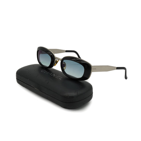 VINTAGE CHANEL LOGO SUNGLASSES SILVER BLACK EYEWEAR 90330664