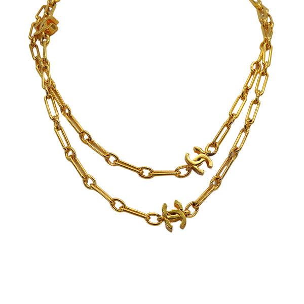 VINTAGE CHANEL LONG NECKLACE COCOMARK GOLD ACCESSORY 90328696