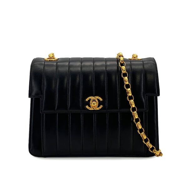 VINTAGE CHANEL MADEMOISELLE BIJOU CHAIN SHOULDER BAG BLACK LAMB SKIN GOLD HARDWARE 90317926