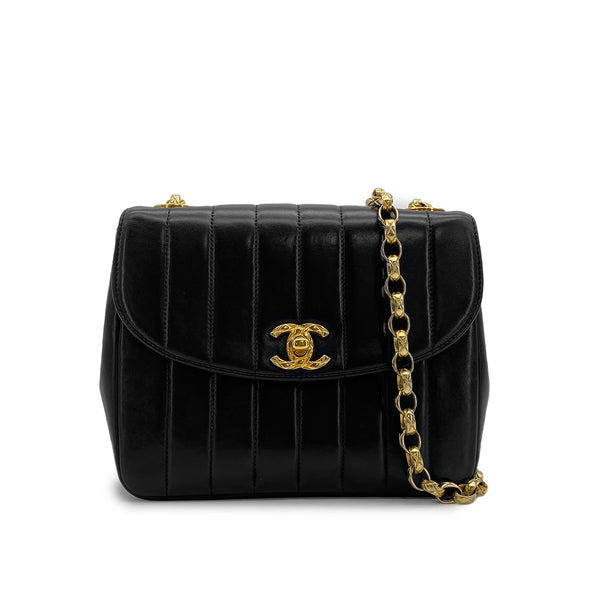 VINTAGE CHANEL MADEMOISELLE BIJOU CHAIN SHOULDER BAG BLACK LAMB SKIN GOLD HARDWARE 90317860