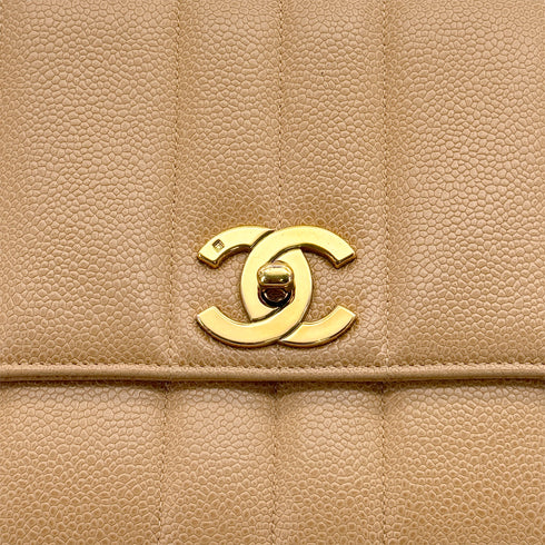VINTAGE CHANEL MADEMOISELLE CHAIN SHOULDER BAG BEIGE CAVIAR SKIN GOLD HAEDWARE 90316995