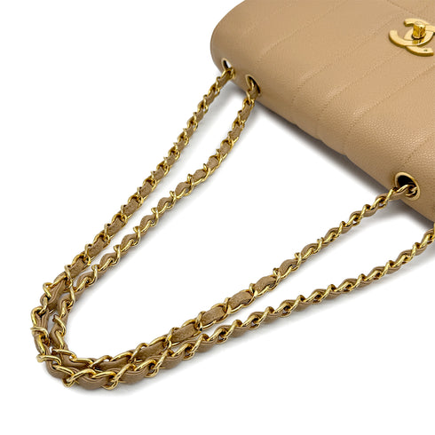 VINTAGE CHANEL MADEMOISELLE CHAIN SHOULDER BAG BEIGE CAVIAR SKIN GOLD HAEDWARE 90316995