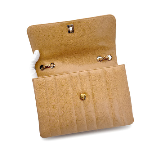 VINTAGE CHANEL MADEMOISELLE CHAIN SHOULDER BAG BEIGE CAVIAR SKIN GOLD HAEDWARE 90316995