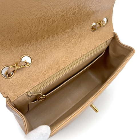 VINTAGE CHANEL MADEMOISELLE CHAIN SHOULDER BAG BEIGE CAVIAR SKIN GOLD HAEDWARE 90316995