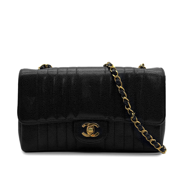 VINTAGE CHANEL MADEMOISELLE CHAIN SHOULDER BAG BLACK CAVIAR SKIN GOLD HAEDWARE 90315868