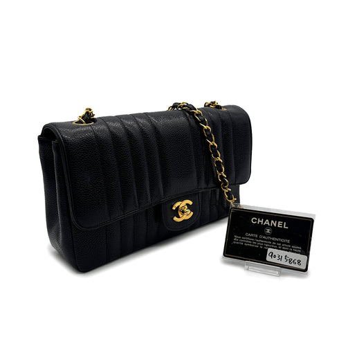 VINTAGE CHANEL MADEMOISELLE CHAIN SHOULDER BAG BLACK CAVIAR SKIN GOLD HAEDWARE 90315868