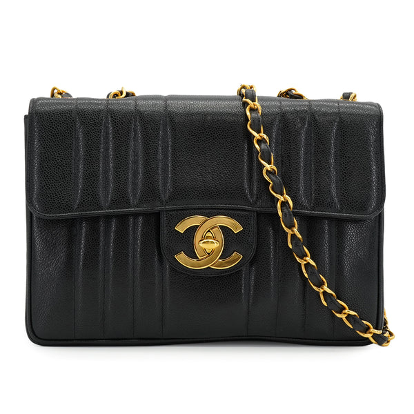 VINTAGE CHANEL MADEMOISELLE CHAIN SHOULDER BAG BLACK CAVIAR SKIN GOLD HARDWARE 90335300