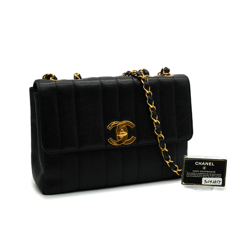 VINTAGE CHANEL MADEMOISELLE CHAIN SHOULDER BAG BLACK CAVIAR SKIN GOLD HARDWARE 90343855
