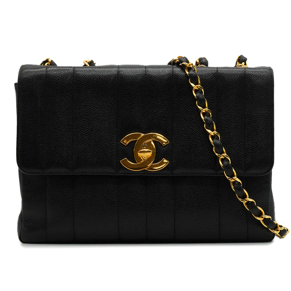 VINTAGE CHANEL MADEMOISELLE CHAIN SHOULDER BAG BLACK CAVIAR SKIN GOLD HARDWARE 90343855