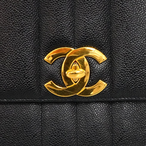 VINTAGE CHANEL MADEMOISELLE CHAIN SHOULDER BAG BLACK CAVIAR SKIN GOLD HARDWARE 90343855
