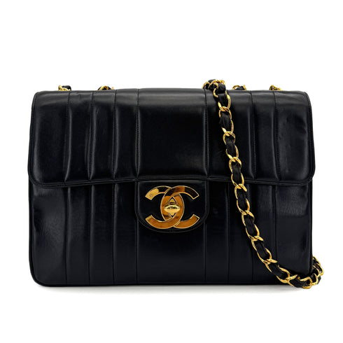 VINTAGE CHANEL MADEMOISELLE CHAIN SHOULDER BAG BLACK LAMB SKIN GOLD HARDWARE 90318632