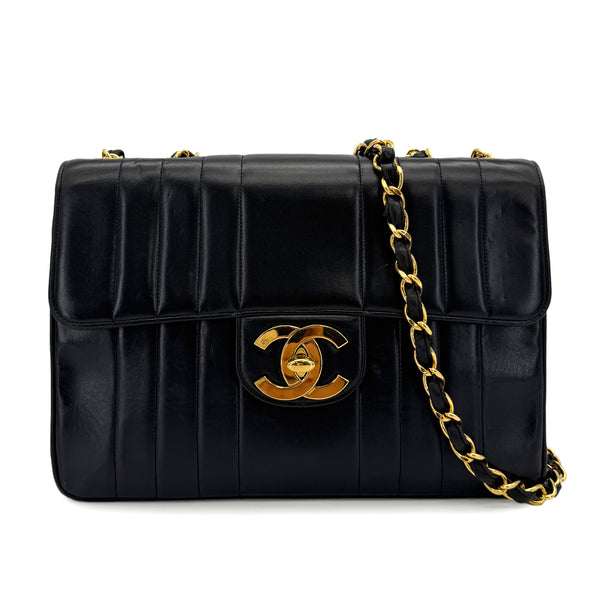 VINTAGE CHANEL MADEMOISELLE CHAIN SHOULDER BAG BLACK LAMB SKIN GOLD HARDWARE 90318632