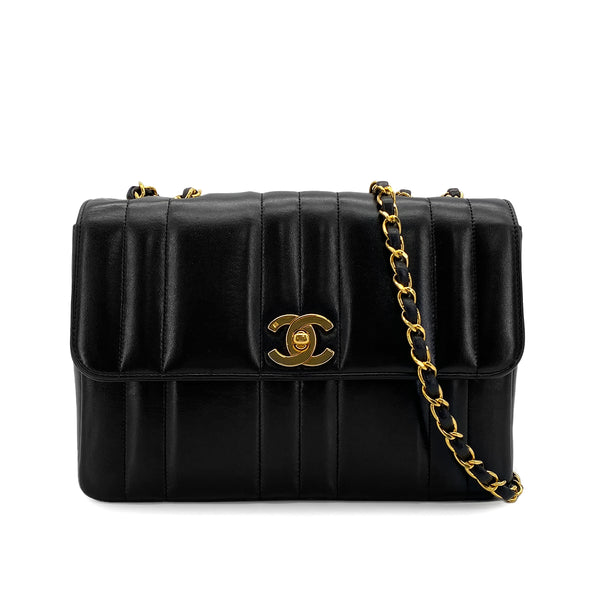 VINTAGE CHANEL MADEMOISELLE CHAIN SHOULDER BAG BLACK LAMB SKIN GOLD HARDWARE 90321147
