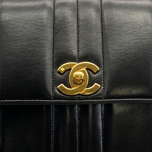 VINTAGE CHANEL MADEMOISELLE CHAIN SHOULDER BAG BLACK LAMB SKIN GOLD HARDWARE 90321147