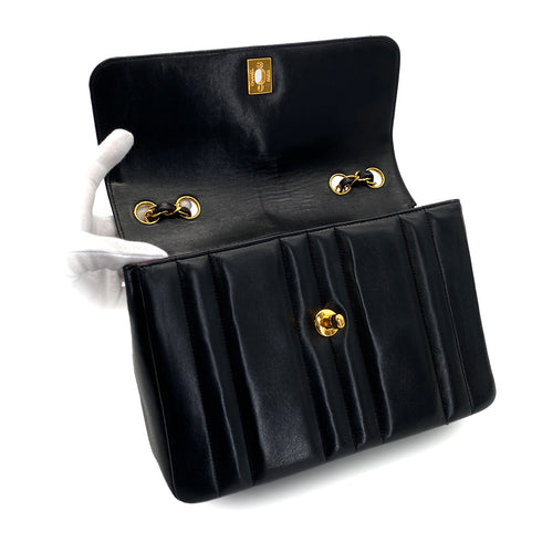 VINTAGE CHANEL MADEMOISELLE CHAIN SHOULDER BAG BLACK LAMB SKIN GOLD HARDWARE 90321147