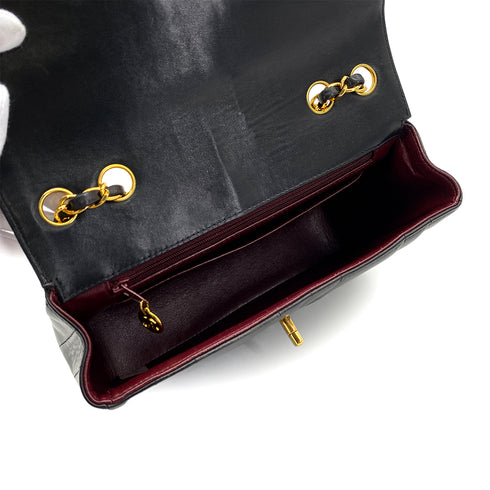 VINTAGE CHANEL MADEMOISELLE CHAIN SHOULDER BAG BLACK LAMB SKIN GOLD HARDWARE 90321147