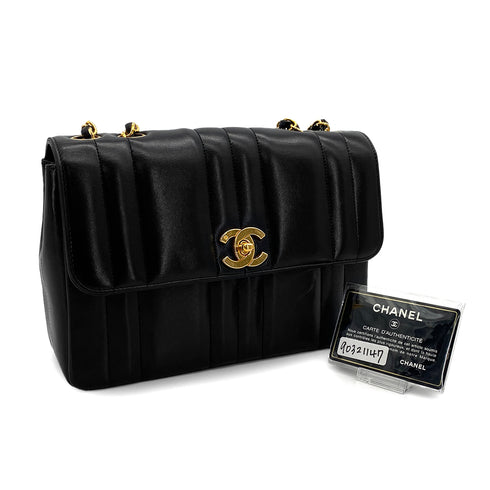 VINTAGE CHANEL MADEMOISELLE CHAIN SHOULDER BAG BLACK LAMB SKIN GOLD HARDWARE 90321147