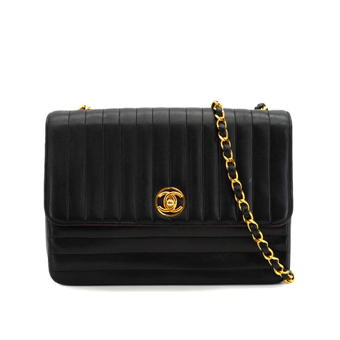 VINTAGE CHANEL MADEMOISELLE CHAIN SHOULDER BAG BLACK LAMB SKIN GOLD HARDWARE 90326606