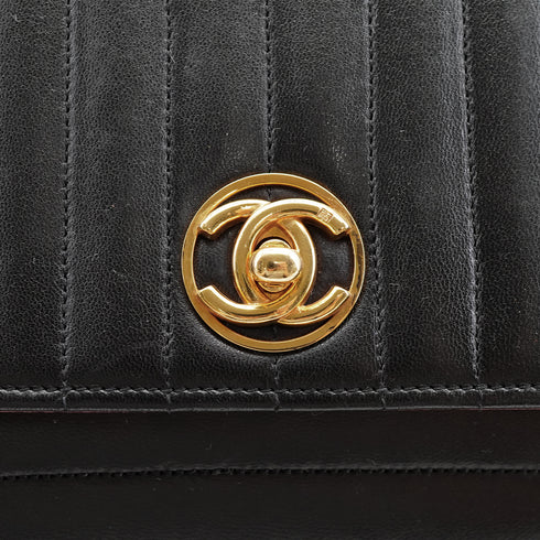VINTAGE CHANEL MADEMOISELLE CHAIN SHOULDER BAG BLACK LAMB SKIN GOLD HARDWARE 90326606