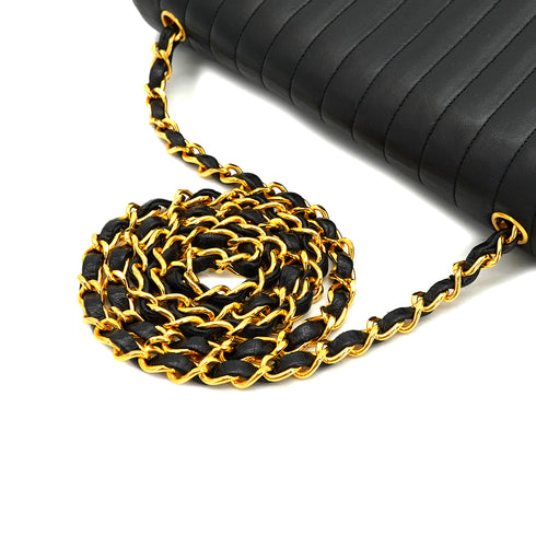 VINTAGE CHANEL MADEMOISELLE CHAIN SHOULDER BAG BLACK LAMB SKIN GOLD HARDWARE 90326606