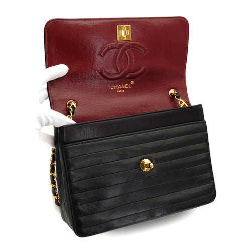 VINTAGE CHANEL MADEMOISELLE CHAIN SHOULDER BAG BLACK LAMB SKIN GOLD HARDWARE 90326606