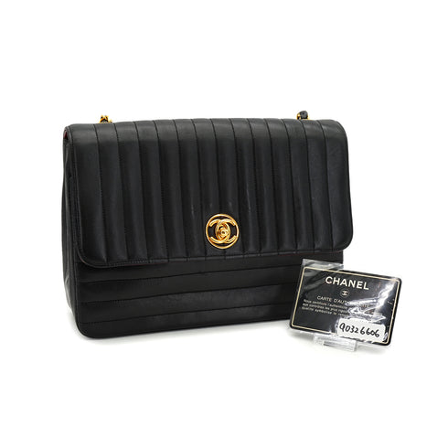 VINTAGE CHANEL MADEMOISELLE CHAIN SHOULDER BAG BLACK LAMB SKIN GOLD HARDWARE 90326606