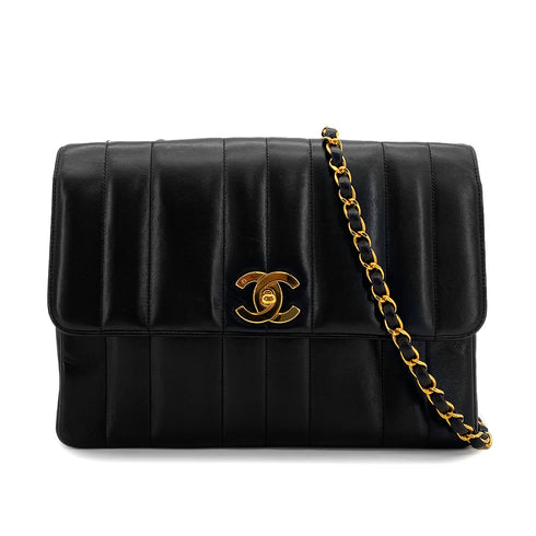 VINTAGE CHANEL MADEMOISELLE CHAIN SHOULDER BAG BLACK LAMB SKIN GOLD HARDWARE 90327062