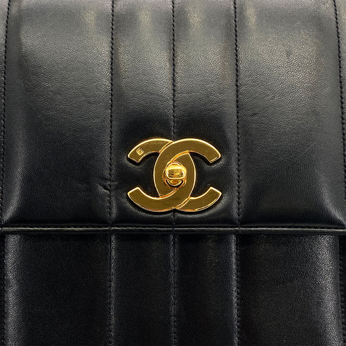 VINTAGE CHANEL MADEMOISELLE CHAIN SHOULDER BAG BLACK LAMB SKIN GOLD HARDWARE 90327062