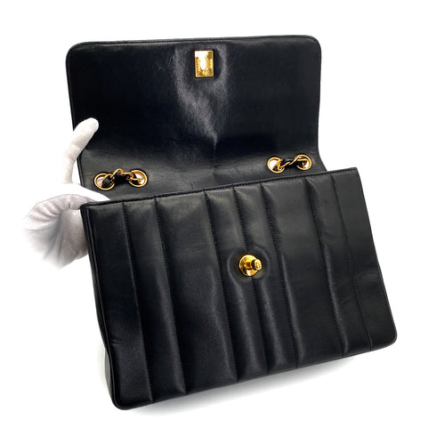 VINTAGE CHANEL MADEMOISELLE CHAIN SHOULDER BAG BLACK LAMB SKIN GOLD HARDWARE 90327062