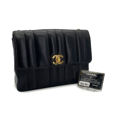 VINTAGE CHANEL MADEMOISELLE CHAIN SHOULDER BAG BLACK LAMB SKIN GOLD HARDWARE 90327062
